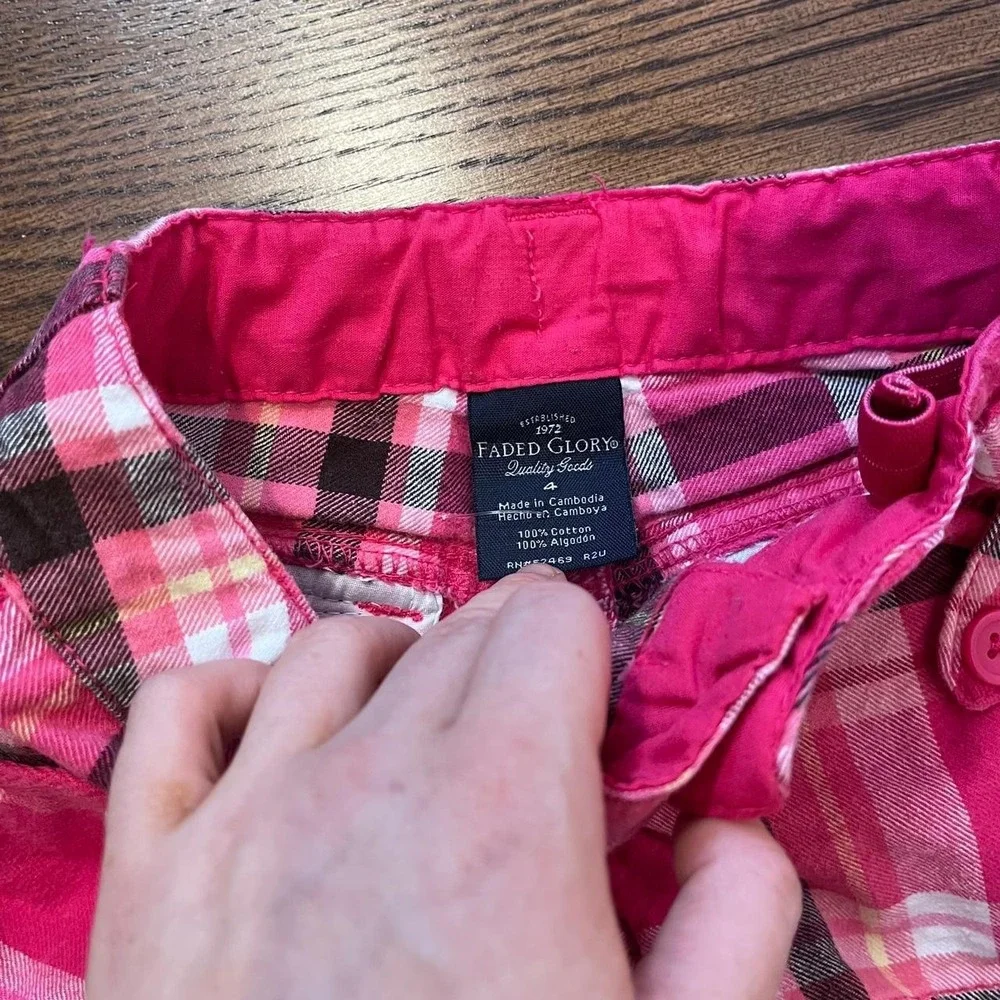 y2k KIDS girls pink plaid cargo denim shorts size 4
